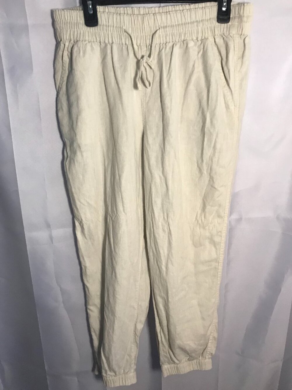 Wonderly Women’s PL Linen Blend Pull-On Pants Beige Drawstring Casual Coastal